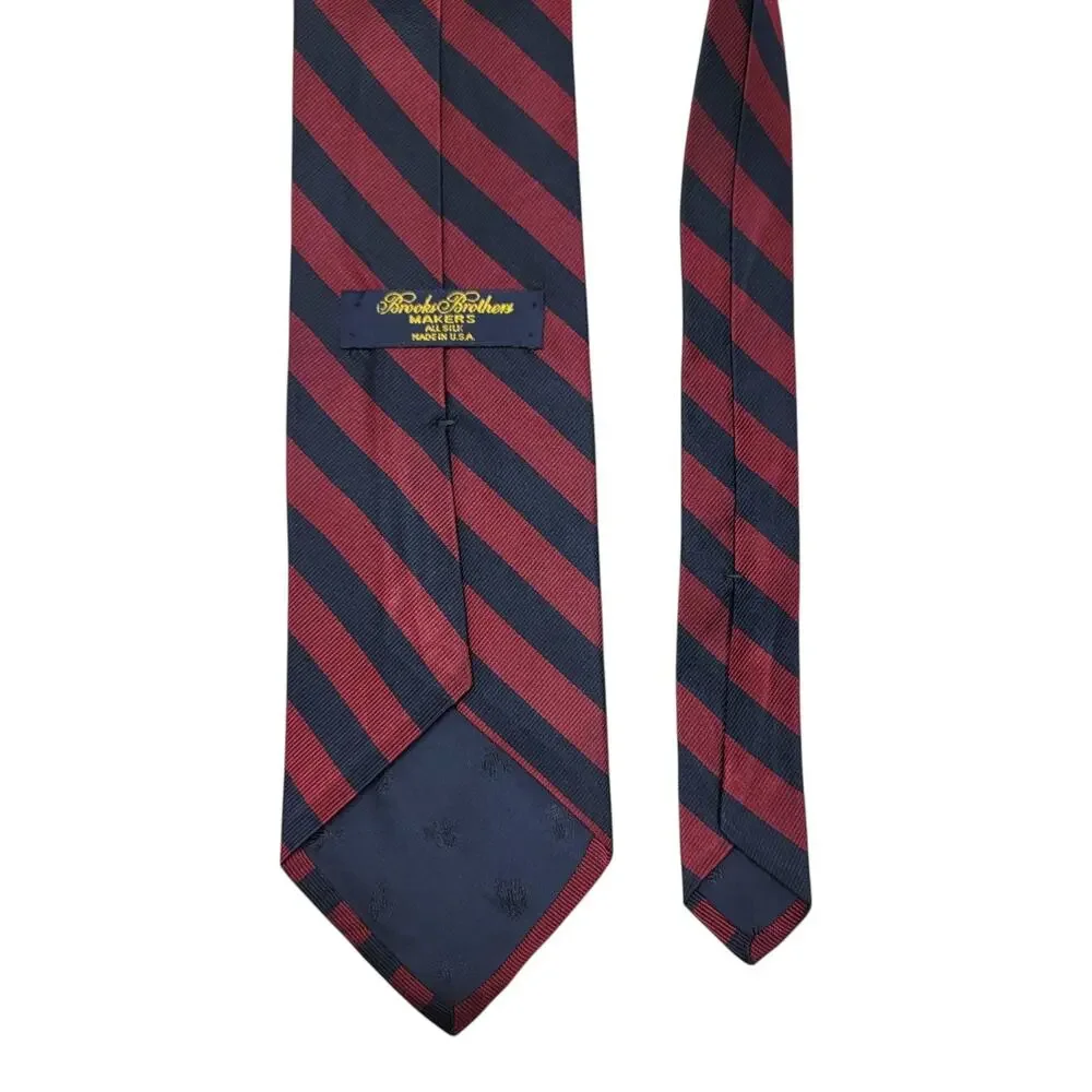 Vintage Brooks Brothers Makers Silk Tie USA Burgundy Navy Repp Stripe Vintage